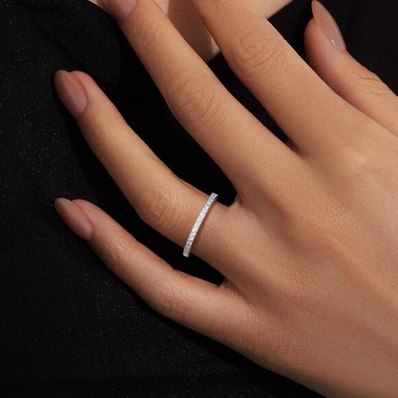 Gold Wedding Band Rings for Women, Cubic Zirconia Promise Eternity Engagement Ri - Picture 8 of 9